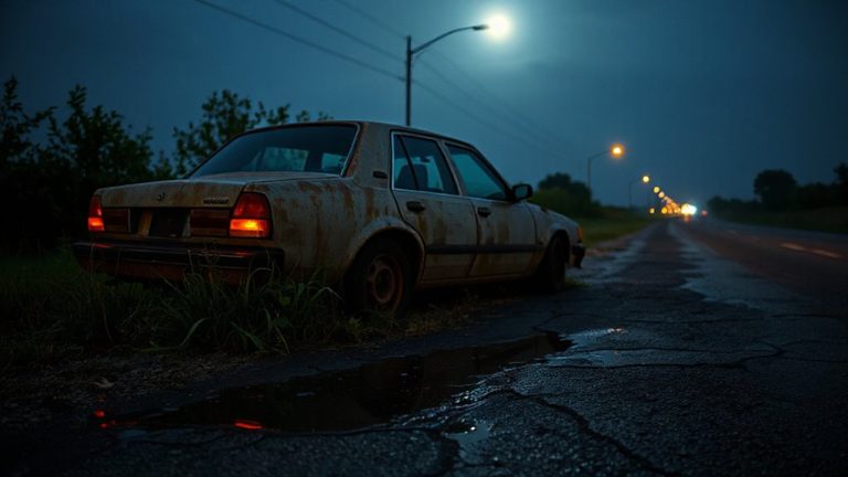 abandoned vehicles at night