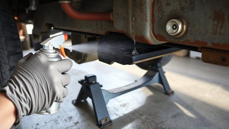 apply rust inhibitor lifted truck frame rails