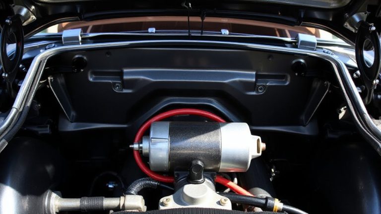 behind engine near transmission