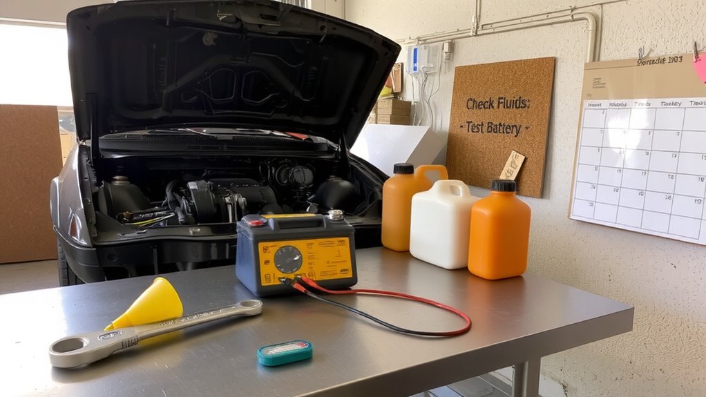 check fluids monthly test battery