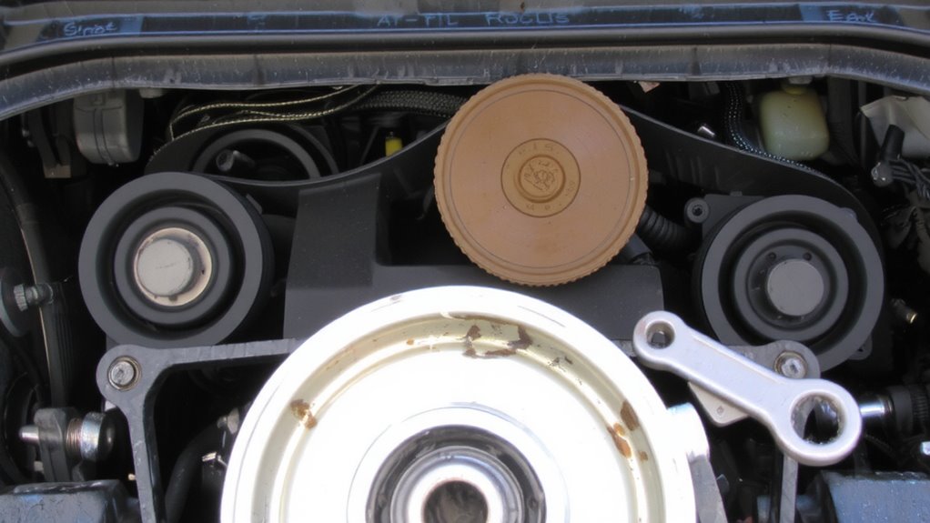 inspect pulleys and tensioner carefully